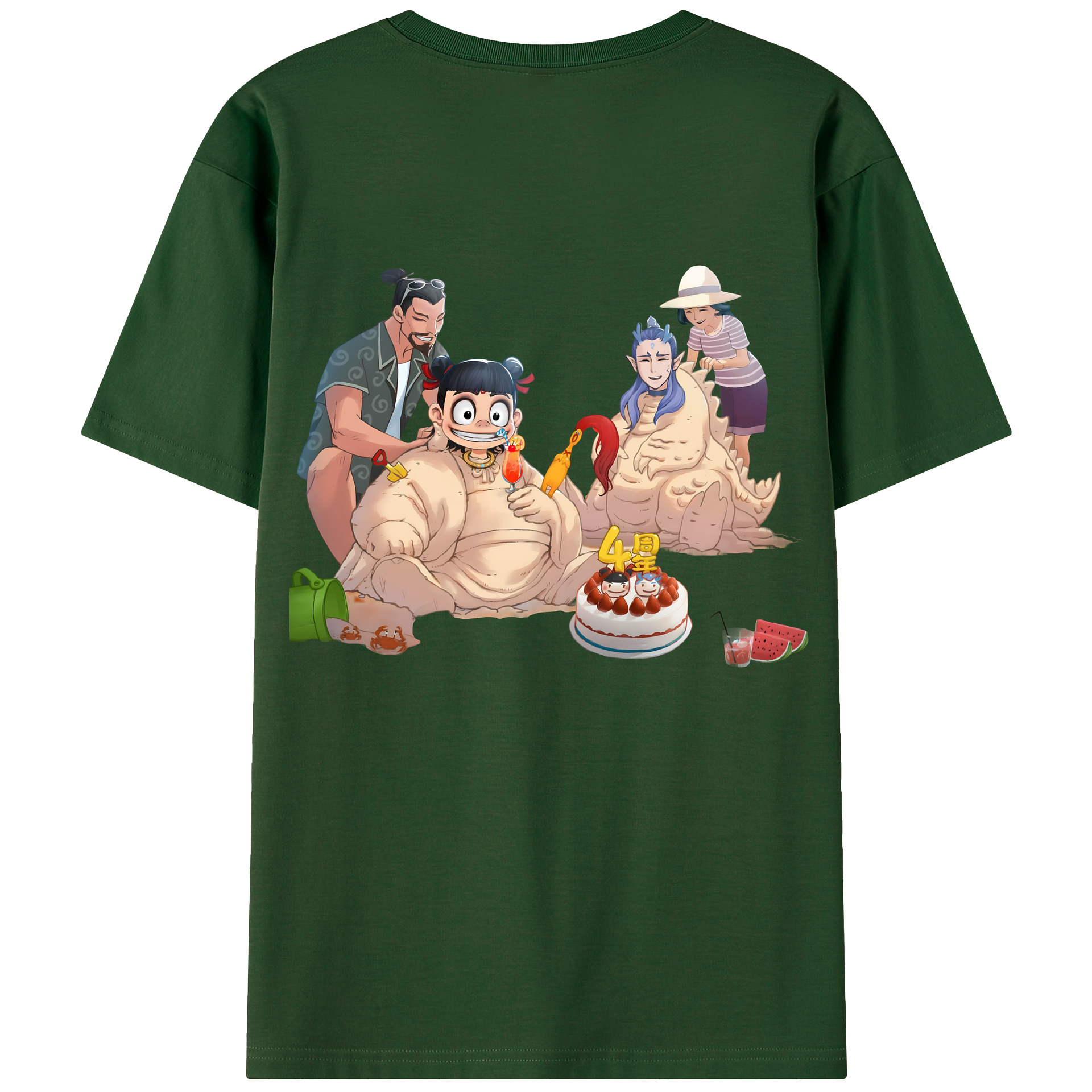 （画像用） Ne Zha 2 ナタ 魔童の大暴れ 綿100％半袖Tシャツ（背面プリント）